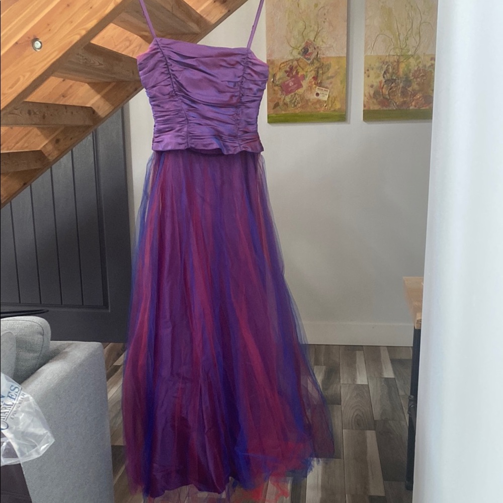 Purple and Red Layered Tulle Dress